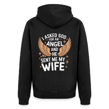 Frau Ehefrau Partnerin Familie Verheiratet - Unisex Premium Bio Zip Hoodie - Schwarz - Hinten - Nico (187cm)