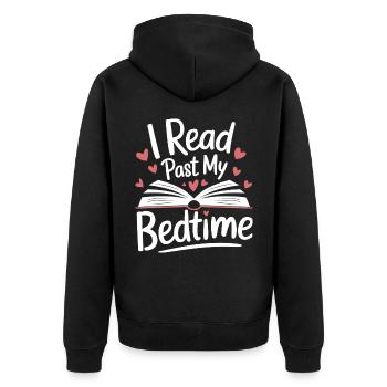 Bücher Buch lesen Bücherei Bibliothek Bücherwurm - Unisex Premium Bio Zip Hoodie - Schwarz - Hinten - Nico (187cm)