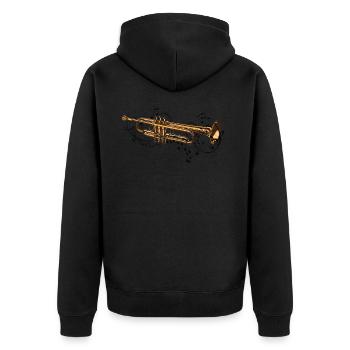 Musik und Noten kommen aus dem Instrument Trompete - Unisex Premium Bio Zip Hoodie - Schwarz - Hinten - Nico (187cm)