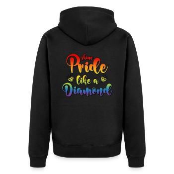 LGBT CSD Spruch Diamant Shine Pride Like A Diamond - Unisex Premium Bio Zip Hoodie - Schwarz - Hinten - Nico (187cm)