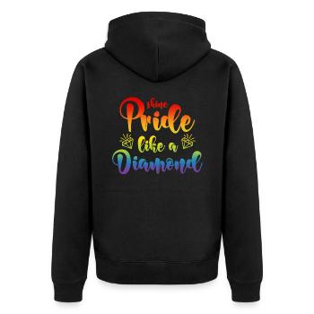 LGBT Diamant Spruch Shine Pride Like A Diamond - Unisex Premium Bio Zip Hoodie - Schwarz - Hinten - Nico (187cm)