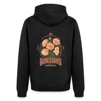 Parfüm Nelken Vintage-Plakat, alte Reklame - Unisex Premium Bio Zip Hoodie - Schwarz - Hinten - Nico (187cm)