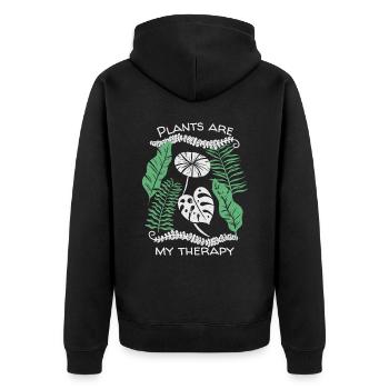 Plant-Therapy, lustiger Spruch, Pflanzen - Unisex Premium Bio Zip Hoodie - Schwarz - Hinten - Nico (187cm)