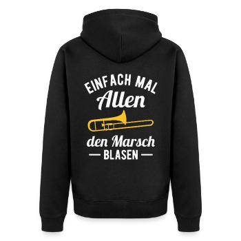 Posaunist Musiker Posaune Orchester Blasmusik - Unisex Premium Bio Zip Hoodie - Schwarz - Hinten - Nico (187cm)