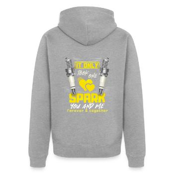 Zündkerzen, Spark-Plug, Valentinstag-Spruch - Unisex Premium Bio Zip Hoodie - Grau meliert - Hinten - Nico (187cm)