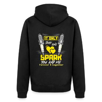 Zündkerzen, Spark-Plug, Valentinstag-Spruch - Unisex Premium Bio Zip Hoodie - Schwarz - Hinten - Nico (187cm)