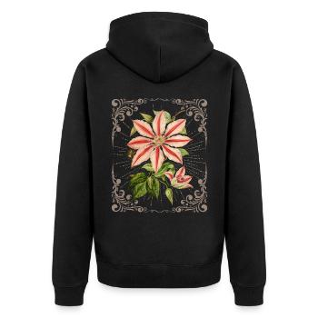 Clematis Illustration, Vintage-botanisch - Unisex Premium Bio Zip Hoodie - Schwarz - Hinten - Nico (187cm)