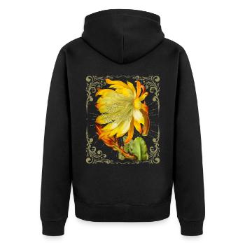 Kaktusblüte, vintage-botanische Illustration - Unisex Premium Bio Zip Hoodie - Schwarz - Hinten - Nico (187cm)