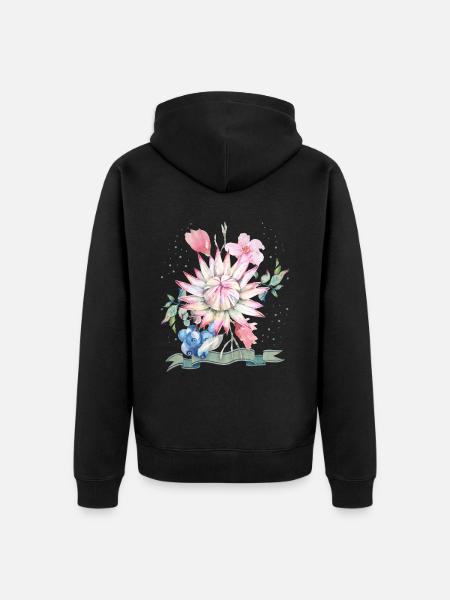 Protea-Aquarell, Protea-Illustration - Unisex Premium Bio Zip Hoodie - Schwarz