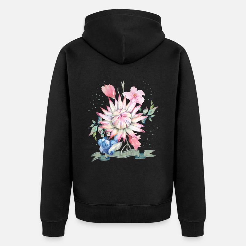 Aquarelle Protea, illustration protea - Veste à capuche bio Premium Unisexe - noir