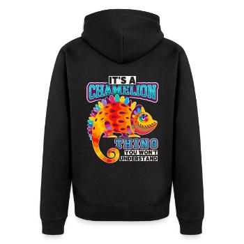 Chameleon, funny saying, It's-A-Chameleon-Thing - Unisex Premium Organic Zip Hoodie - black - Back - Nico (187cm)