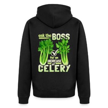 Sellerie, lustiger Spruch, Pun, Celery-Raise - Unisex Premium Bio Zip Hoodie - Schwarz - Hinten - Nico (187cm)
