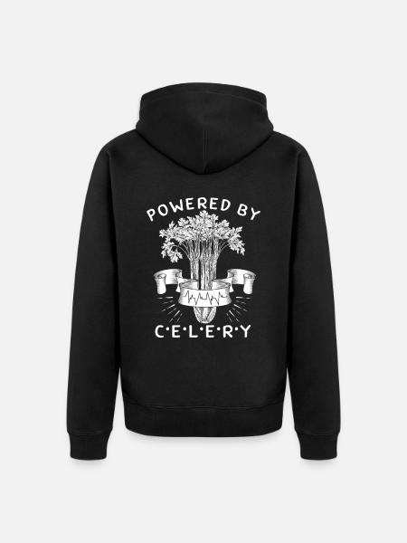 Celery, Powered-By-Celery, funny saying - Unisex Premium Organic Zip Hoodie - black