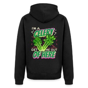 Sellerie, lustiger Spruch I'm-A-Celery - Unisex Premium Bio Zip Hoodie - Schwarz - Hinten - Nico (187cm)