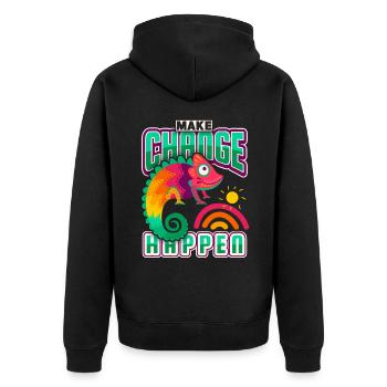 Caméléon, dicton drôle, dicton motivant - Veste à capuche bio Premium Unisexe - noir - Dos - Nico (187cm)