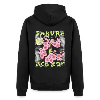 Fleur de cerisier japonais, Festival des fleurs de cerisier de Sakura - Veste à capuche bio Premium Unisexe - noir - Dos - Nico (187cm)
