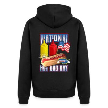Hot Dog Saying, Journée nationale du hot-dog - Veste à capuche bio Premium Unisexe - noir - Dos - Nico (187cm)