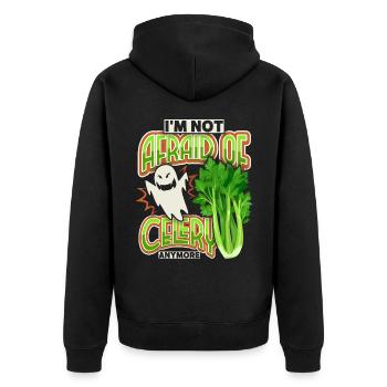 Sellerie, lustiger Spruch I'm-Not-Afraid-Of-Celery - Unisex Premium Bio Zip Hoodie - Schwarz - Hinten - Nico (187cm)
