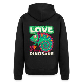 Chamäleon, lustiger Spruch, kleiner Dinosaurier - Unisex Premium Bio Zip Hoodie - Schwarz - Hinten - Nico (187cm)
