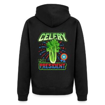 Sellerie, lustiger Spruch, Celery-For-President - Unisex Premium Bio Zip Hoodie - Schwarz - Hinten - Nico (187cm)