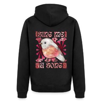 Rotkehlchen, lustiger Spruch, Vogel, Gesang - Unisex Premium Bio Zip Hoodie - Schwarz - Hinten - Nico (187cm)