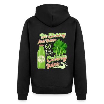Sellerie, lustiger Spruch, Try-Celery-Juice - Unisex Premium Bio Zip Hoodie - Schwarz - Hinten - Nico (187cm)