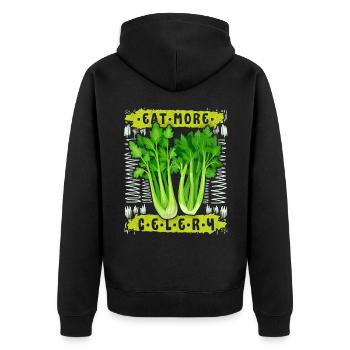 Sellerie, lustiger Spruch Eat-More-Celery - Unisex Premium Bio Zip Hoodie - Schwarz - Hinten - Nico (187cm)