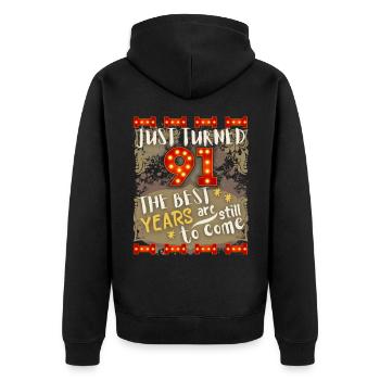 91. Geburtstag 91 Jahre alt Vintage-Design, Spruch - Unisex Premium Bio Zip Hoodie - Schwarz - Hinten - Nico (187cm)