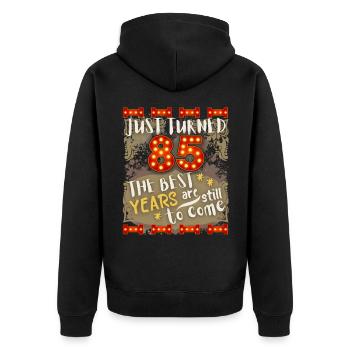 85. Geburtstag 85 Jahre alt Vintage-Design, Spruch - Unisex Premium Bio Zip Hoodie - Schwarz - Hinten - Nico (187cm)