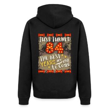 84. Geburtstag 84 Jahre alt Vintage-Design, Spruch - Unisex Premium Bio Zip Hoodie - Schwarz - Hinten - Nico (187cm)