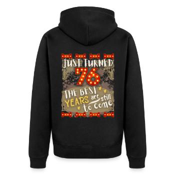 76. Geburtstag 76 Jahre alt Vintage-Design, Spruch - Unisex Premium Bio Zip Hoodie - Schwarz - Hinten - Nico (187cm)