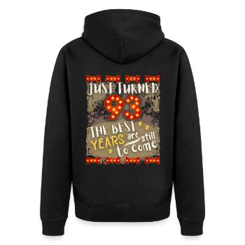 93. Geburtstag 93 Jahre alt Vintage-Design, Spruch - Unisex Premium Bio Zip Hoodie - Schwarz - Hinten - Nico (187cm)