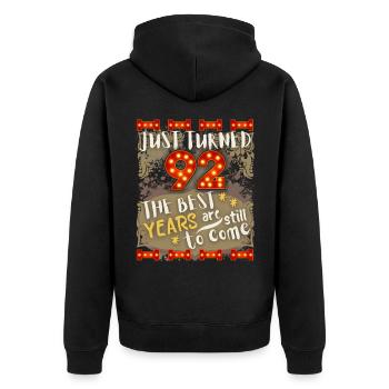 92. Geburtstag 92 Jahre alt Vintage-Design, Spruch - Unisex Premium Bio Zip Hoodie - Schwarz - Hinten - Nico (187cm)