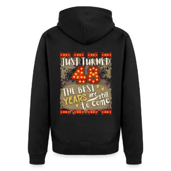 48. Geburtstag 48 Jahre alt Vintage-Design, Spruch - Unisex Premium Bio Zip Hoodie - Schwarz - Hinten - Nico (187cm)