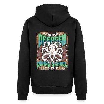 Tauchschule Plakat mit Tintenfisch, Krake-Oktopus - Unisex Premium Bio Zip Hoodie - Schwarz - Hinten - Nico (187cm)