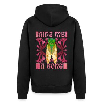 Zikaden, Cicadas, lustiger Spruch Zikade - Unisex Premium Bio Zip Hoodie - Schwarz - Hinten - Nico (187cm)