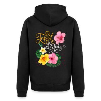 Tropische Blüten, Tropical-Darling, Kalligrafie - Unisex Premium Bio Zip Hoodie - Schwarz - Hinten - Nico (187cm)