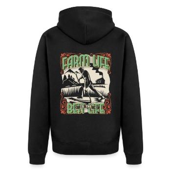 Farmer, farmer, farmer-farmer with cutting scythe - Unisex Premium Organic Zip Hoodie - black - Back - Nico (187cm)