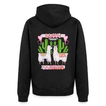 Two llamas, Lama-llama Love-Llama, funny saying - Unisex Premium Organic Zip Hoodie - black - Back - Nico (187cm)