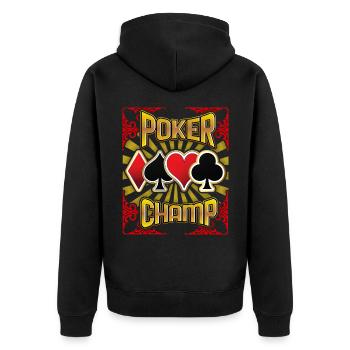 Poker-Spiel, Poker-Spruch, Poker-Champion - Unisex Premium Bio Zip Hoodie - Schwarz - Hinten - Nico (187cm)