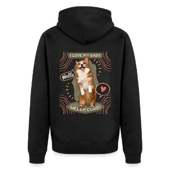 Welsh-Corgi Hund, lustiger Spruch - Unisex Premium Bio Zip Hoodie - Schwarz - Hinten - Nico (187cm)