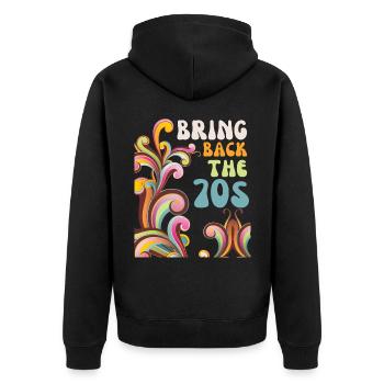 70s, retro style, funny saying 1970 - Unisex Premium Organic Zip Hoodie - black - Back - Nico (187cm)