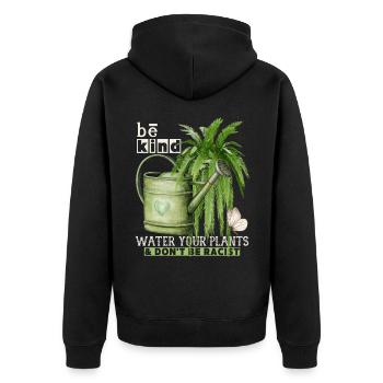 Pflanzen-Fan, Antirassismus be-kind, Frieden Peace - Unisex Premium Bio Zip Hoodie - Schwarz - Hinten - Nico (187cm)
