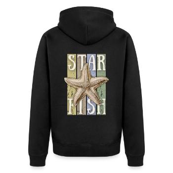 Seestern, Vintage-Retro Starfish-Seestern - Unisex Premium Bio Zip Hoodie - Schwarz - Hinten - Nico (187cm)