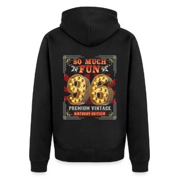 96. Geburtstag 96 Jahre Vintage-Retro Fun-Birthday - Unisex Premium Bio Zip Hoodie - Schwarz - Hinten - Nico (187cm)