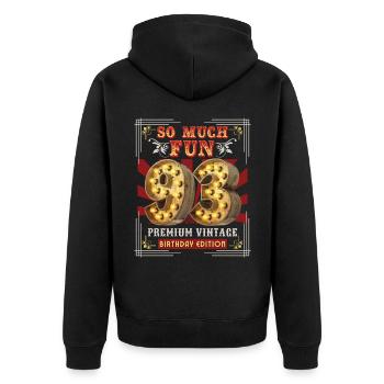 93. Geburtstag 93 Jahre Vintage-Retro Fun-Birthday - Unisex Premium Bio Zip Hoodie - Schwarz - Hinten - Nico (187cm)