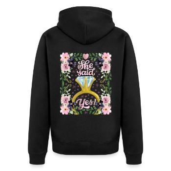 Wedding, Wedding, Bride, She-Said-Yes - Unisex Premium Organic Zip Hoodie - black - Back - Nico (187cm)