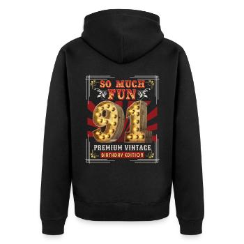 91. Geburtstag 91 Jahre Vintage-Retro Fun-Birthday - Unisex Premium Bio Zip Hoodie - Schwarz - Hinten - Nico (187cm)