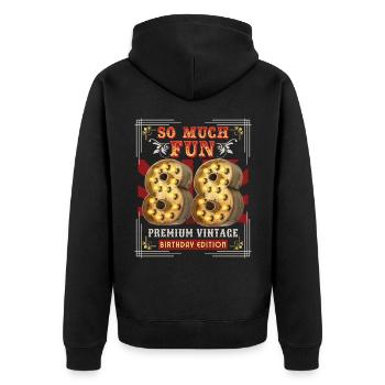 88. Geburtstag 88 Jahre Vintage-Retro Fun-Birthday - Unisex Premium Bio Zip Hoodie - Schwarz - Hinten - Nico (187cm)