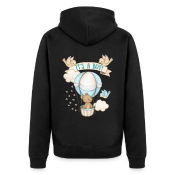 Baby-Boy, Teddybär-Baby, Cute-Design It's-A-Boy - Unisex Premium Bio Zip Hoodie - Schwarz - Hinten - Nico (187cm)